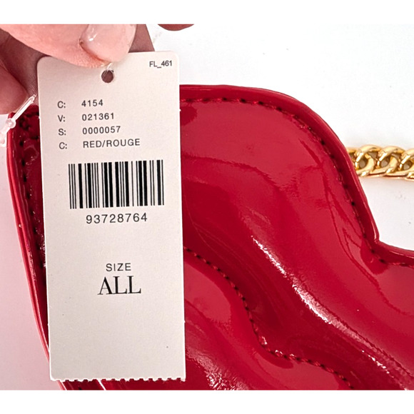 Anthropologie Glossy Red Patent Leather Lips Chain Strap Mini Handbag Retro Glam - Picture 10 of 14